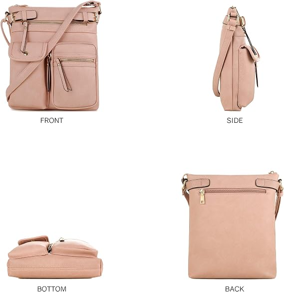 SG SUGU Katie 軽量 ミディアム クロスボディバッグ ショルダーバッグ マルチポケット付き レディース, ブラッシュBlush, one size