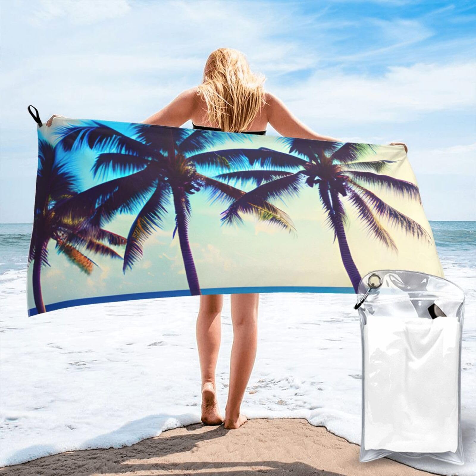 AYYQWE Beach Palm Trees 1 Print Lightweight Towel For Men Women Travel Beach Camping Hiking Yoga Swimming Sports