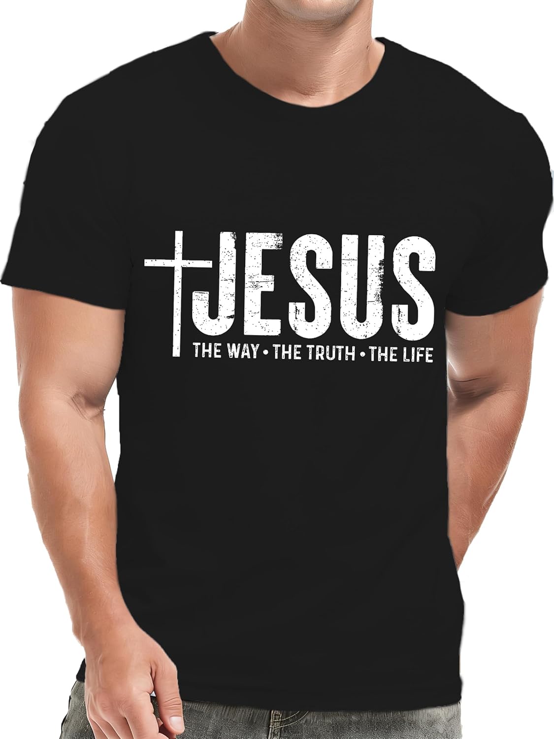 Christian Shirts for Men Jesus Faith Cross T-Shirt Christian Religious The Way Truth Life Print Tee Tops