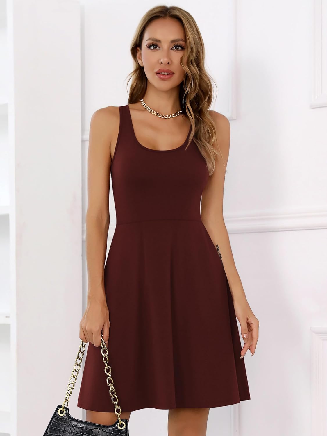 Missufe Women's Sleeveless Racerback Flared Casual Plain Tank Dress - Image 5