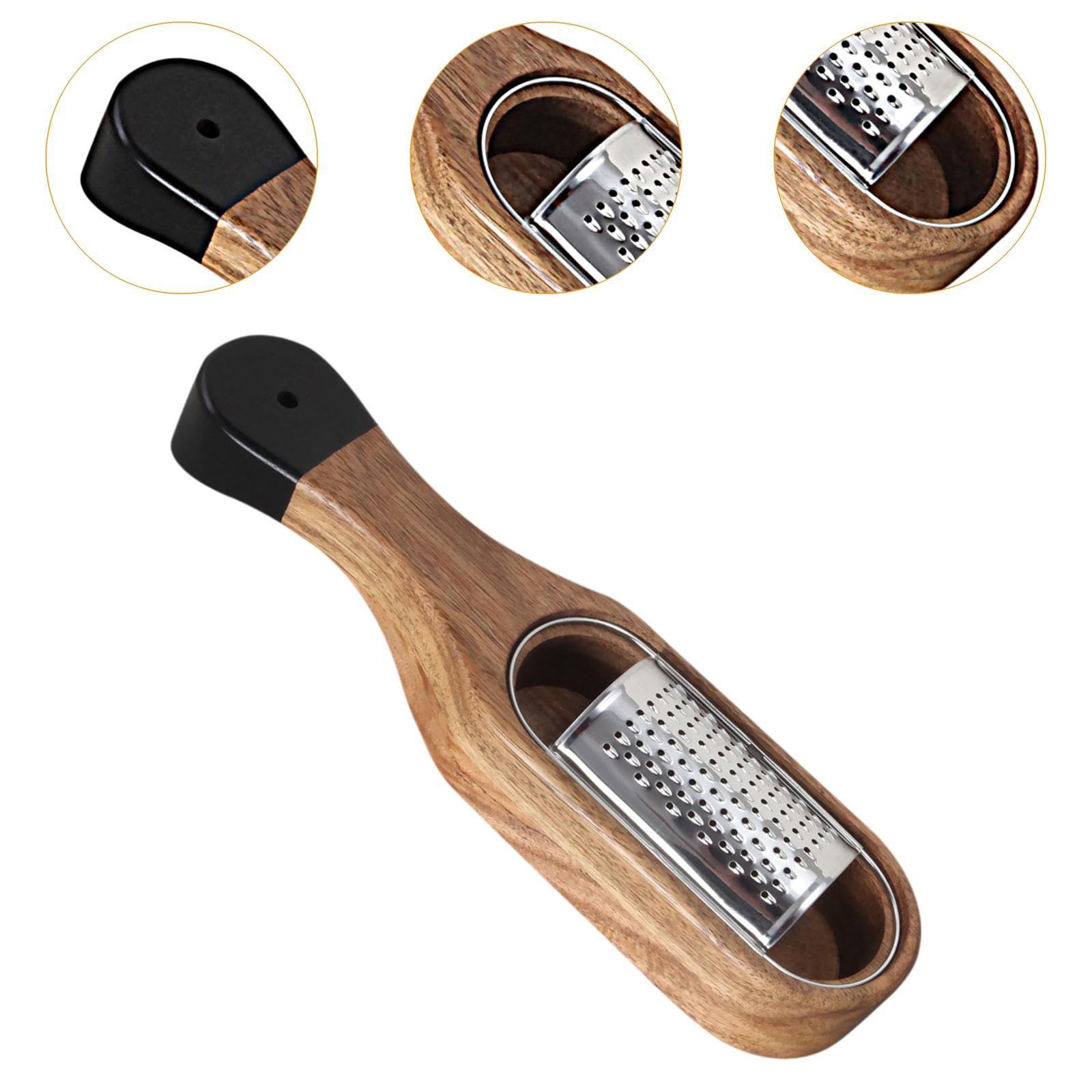 jojomis Cheese Grater with Container - Stainless Steel & Wooden Handle Compact Kitchen Utensil for Cheese Chocolate Lemon Zester Box