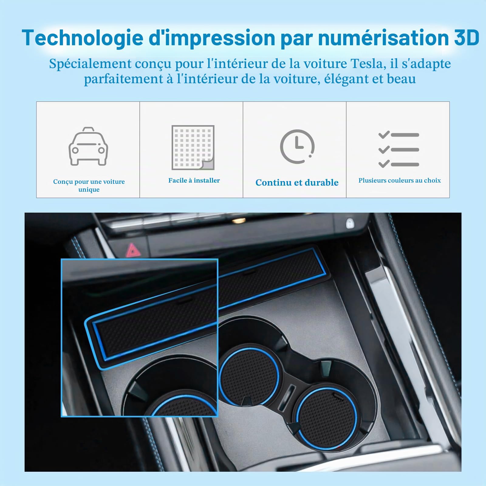 Tapis Anti-dérapants Compatible avec Renault Austral E-Tech Hybrid 2022-2024, Renault Austral Tapis en Caoutchouc pour Accoudoir, Console Centrale, Porte-Gobelet, Rainure de Porte (Bleu)