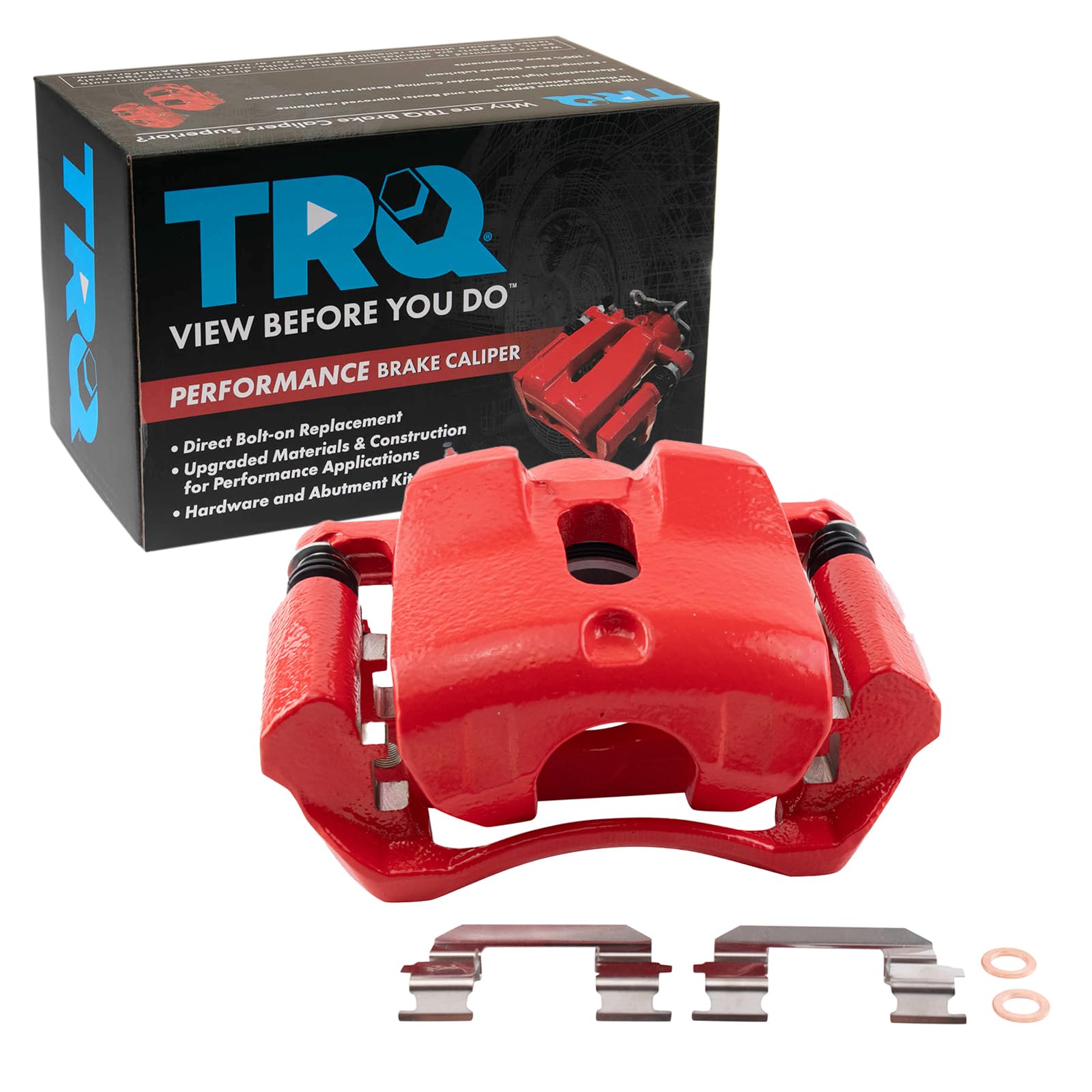 TRQ Front Left Brake Caliper w/Bracket Performance Red Drivers Side