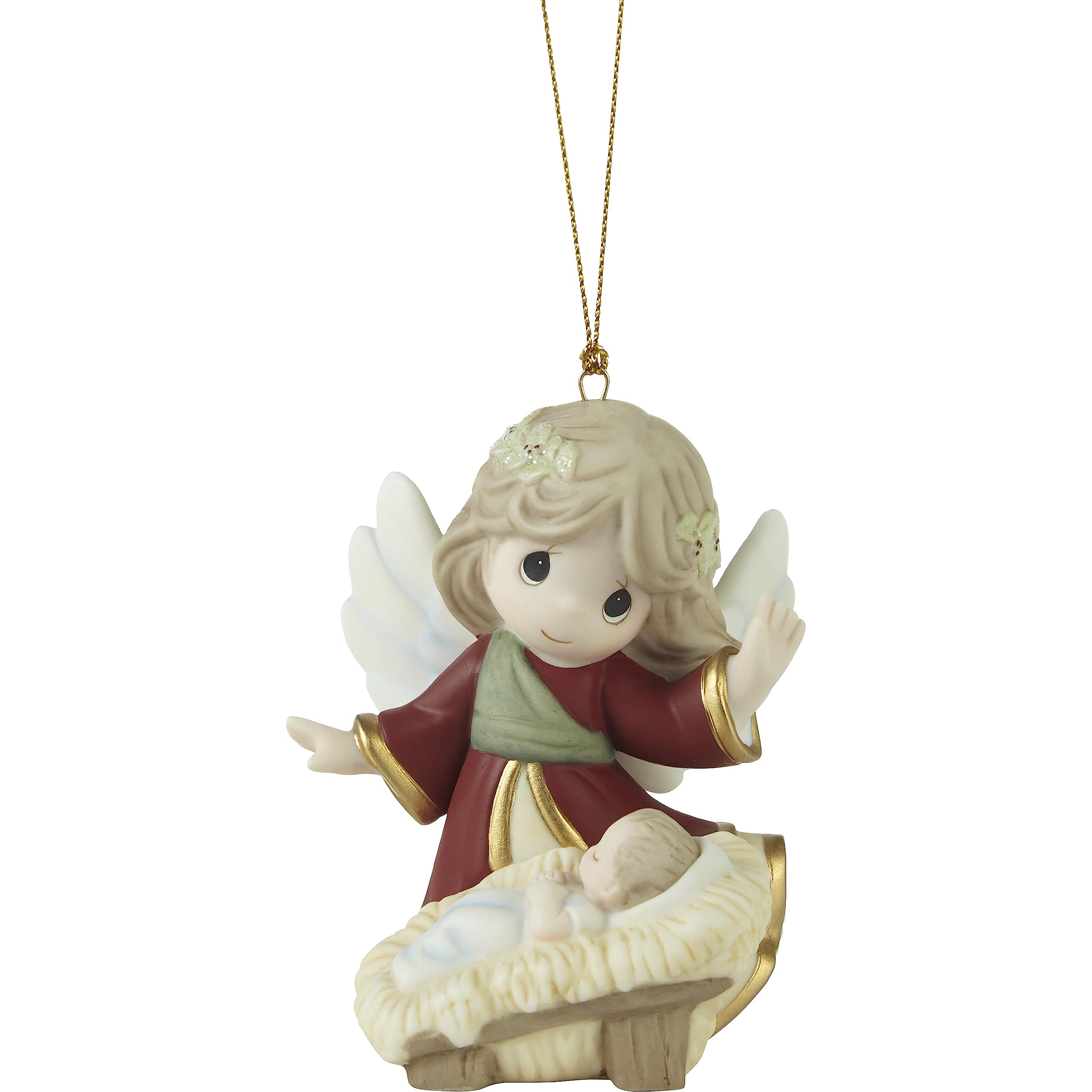 Precious Moments Green,Red 231037 “Away In A Manger” Porcelain Ornament