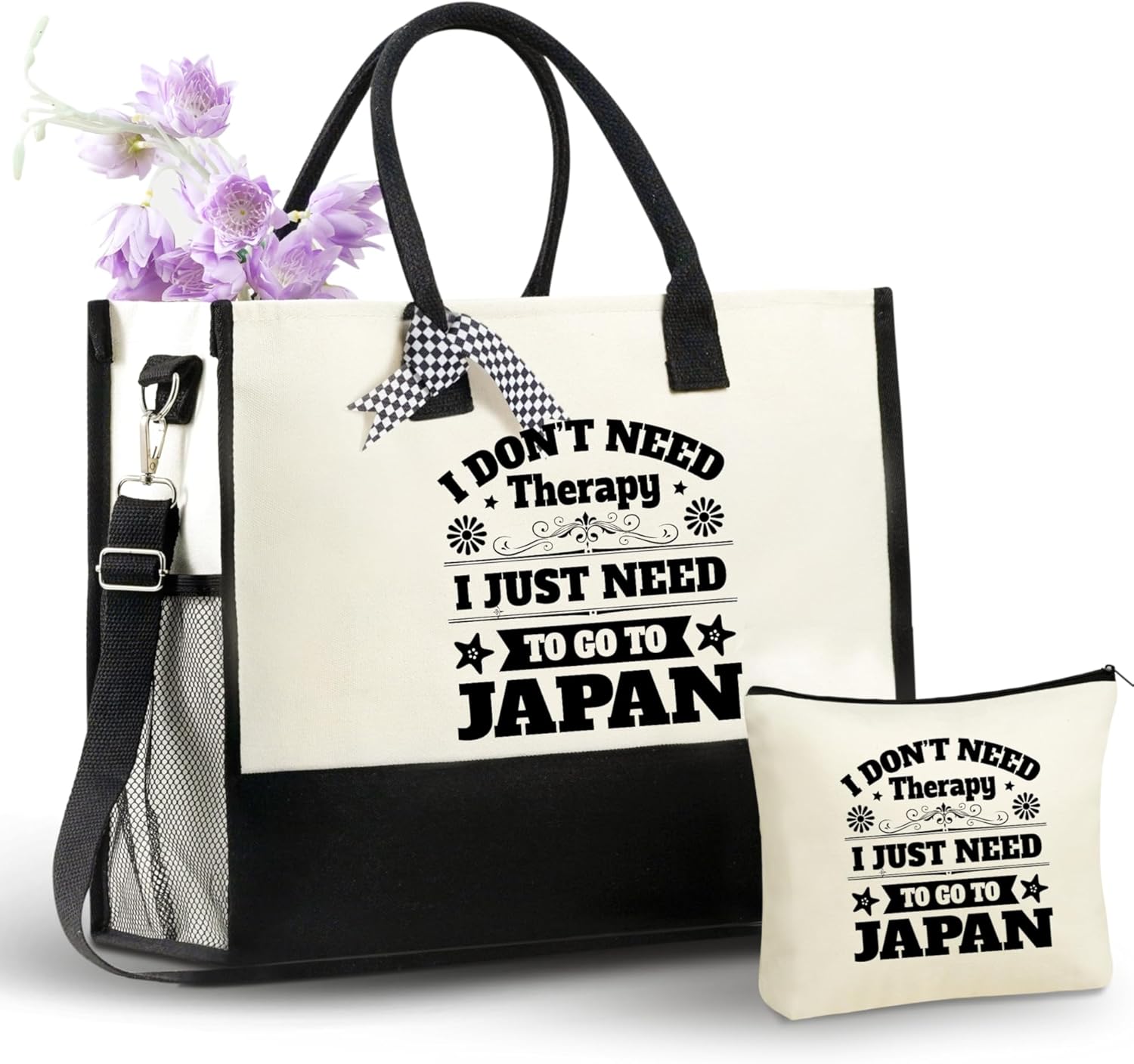 InnoBeta Japanese Gifts for Women Canvas Tote Bag, Japanese Gifts Tote with Top Zipper Closure and Shoulder Strap for Birthday, Mother's Day, Christmas
