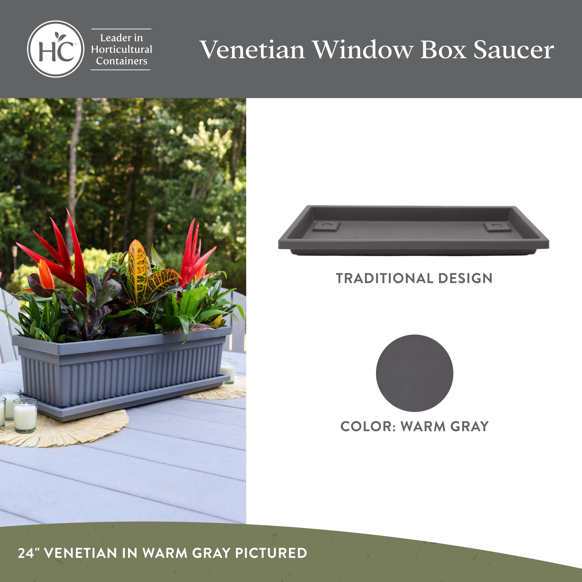 The HC Companies Venetian Rectangular Plant Tray - Lightweight Plastic Plant Saucer - Plant Drip Trays for Drainage -UV Resistant Pot Saucer for Indoor & Outdoor Use (17.5