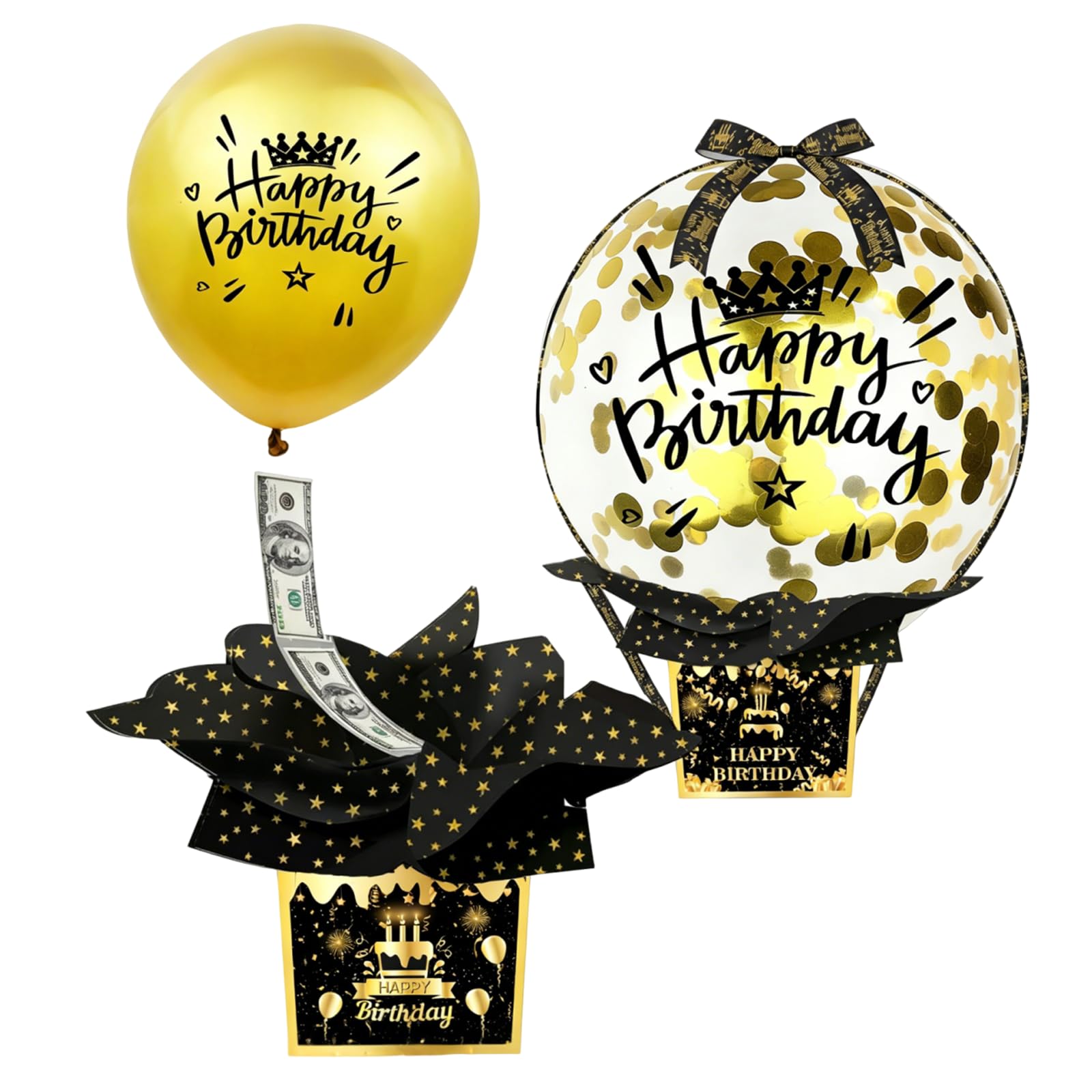 62PCS Black Gold Birthday Balloon Set with Money Box, Money Balloon Surprise, Birthday Box, All-in-One Birthday Party Decoration Supplies