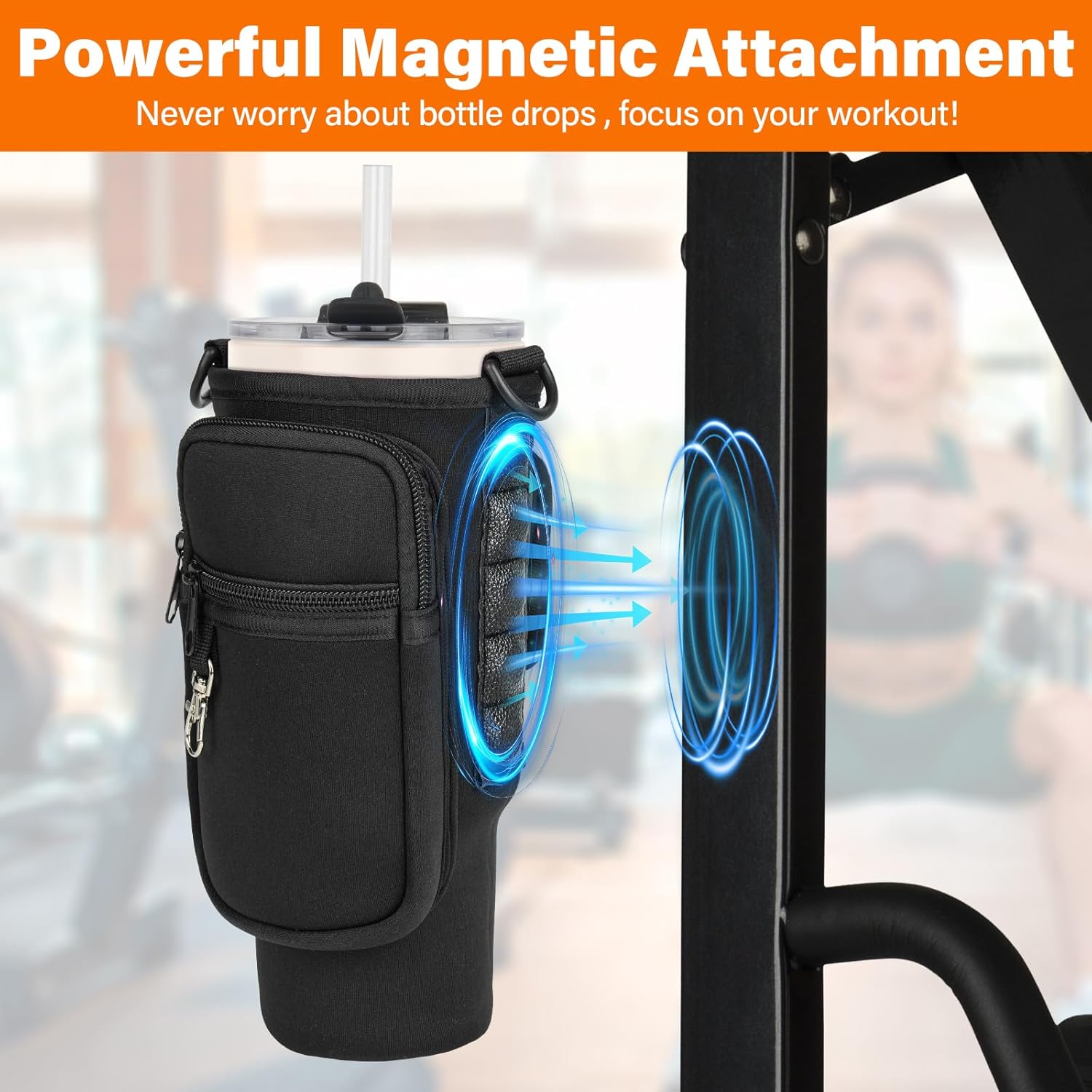 Magnetic Water Bottle Carrier Bag Compatible with Stanley/Meoky 40 oz Tumbler with Handle,Water Bottle Holder Pouch with Adjustable Shoulder Strap & Phone Pocket Fits for Stanley Cup Accessories - Image 2
