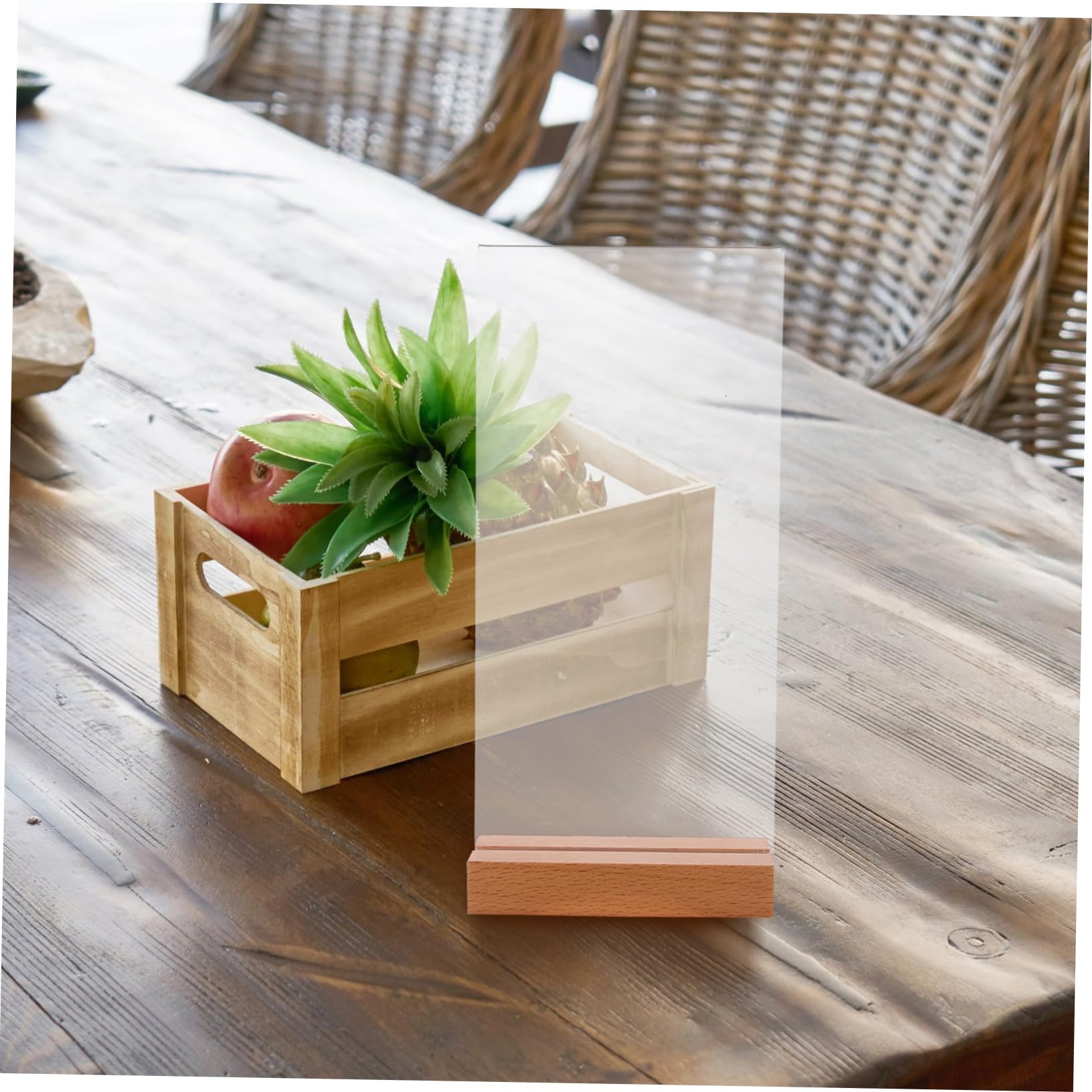Toyvian Porta Menu in Acrilico a T Base in Legno, 5 Pezzi, Verticale | Ufficio e Numeri Tavolo, Profilo Leggero e Compatto, Stile Moderno, Essenziale, Elegante, da Esposizione
