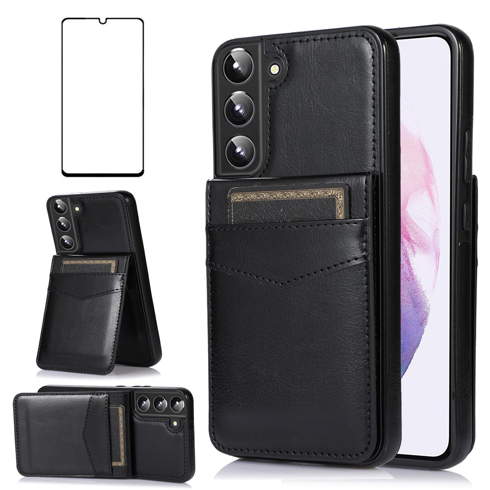 Asuwish Phone Case for Samsung Galaxy S22 Plus /S22+ with Tempered Glass Screen Protector and Credit Card Holder Wallet Cover Stand Leather Cell