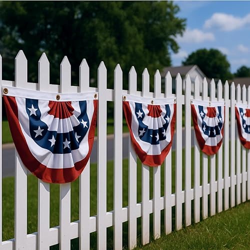 Miniatura 7 de ZOOFOX Paquete de 6 banderas de abanico plisadas estadounidenses, 3 x 1.5 pies, patrióticas de Estados Unidos, banderines de estrellas y rayas para