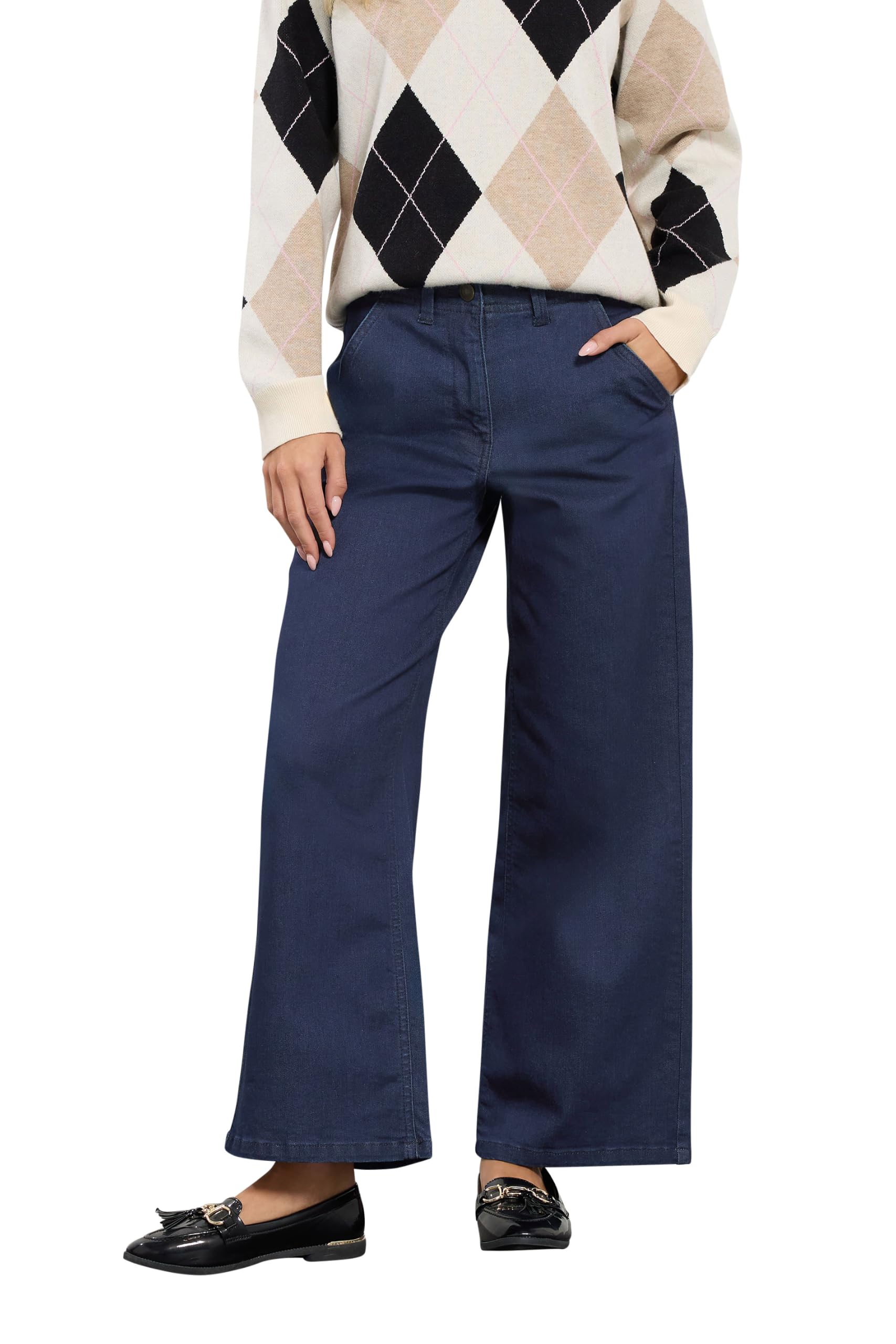 M&Co Women's Indigo Petite Wide Leg Jeans | Size: 14