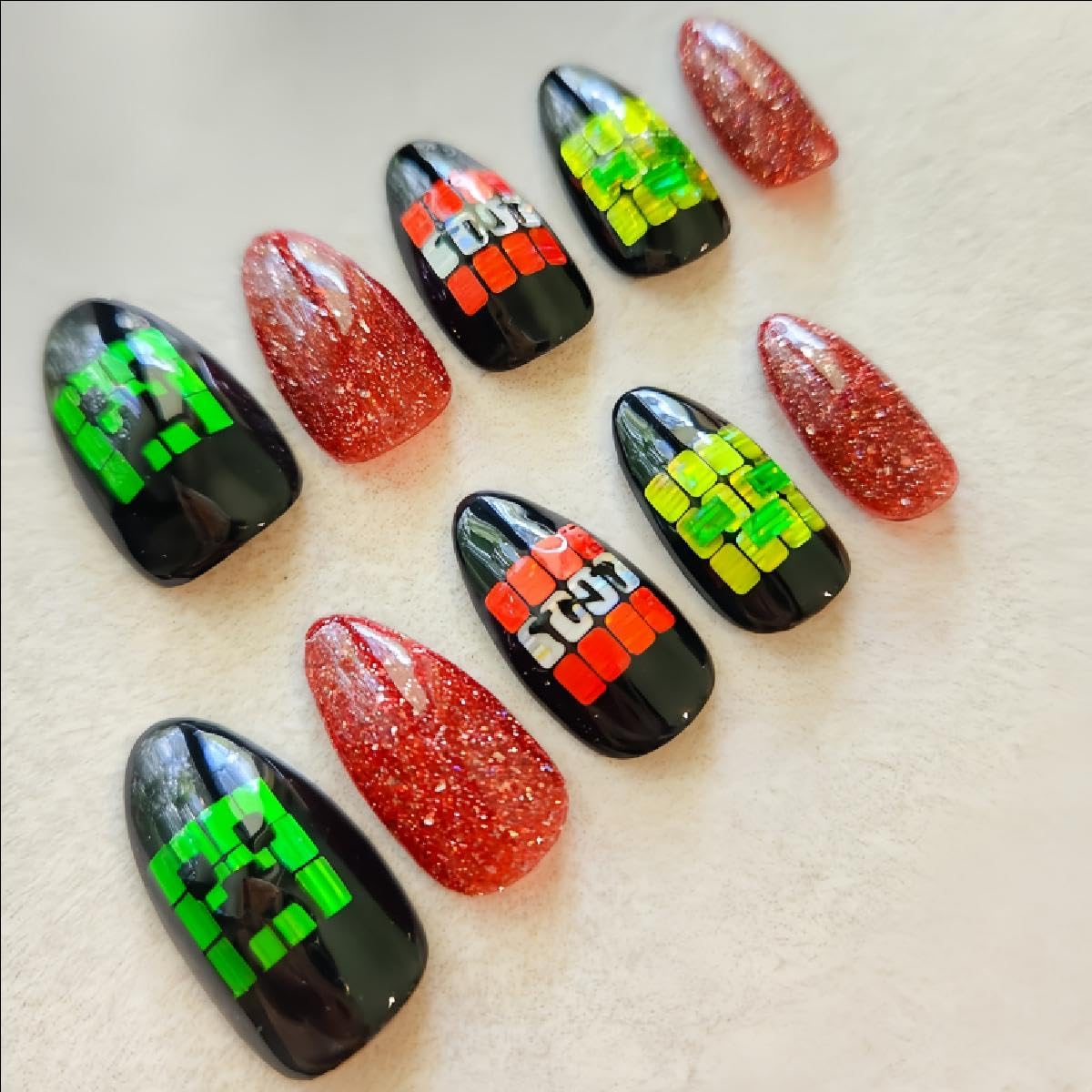 Minecraft Themed Press-on Nails, Handmade Nails Press On Nail
