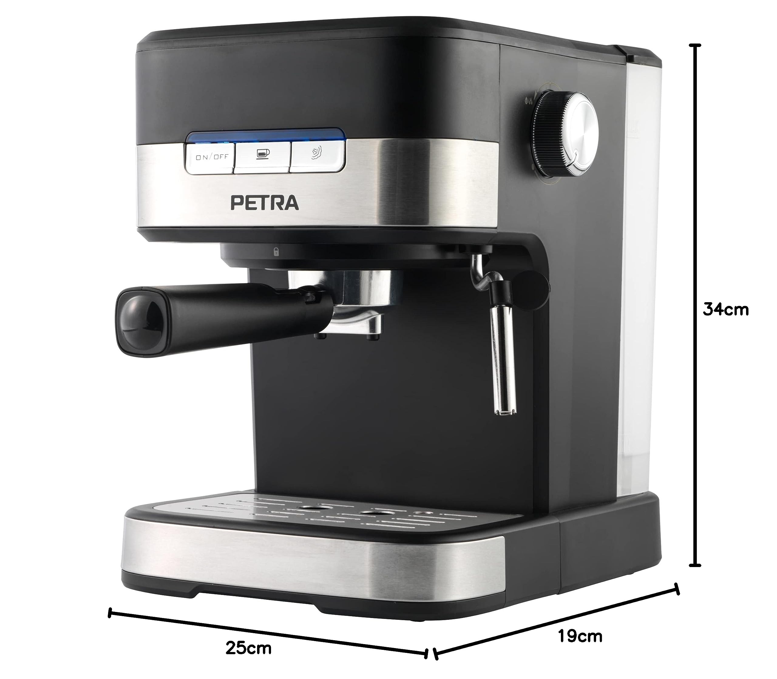 Petra PT4623VDEEU7 Elektrische Espressomaschine, 15-bar-Druckpumpe, Milchaufschäumer, BPA-frei, Schwarz