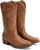 DREAM PAIRS Botas vaqueras para mujer, cowgirl western, media caña, punta recortada, bordadas y cosidas, tacón bajo grueso, pull-on, botas de moda 8