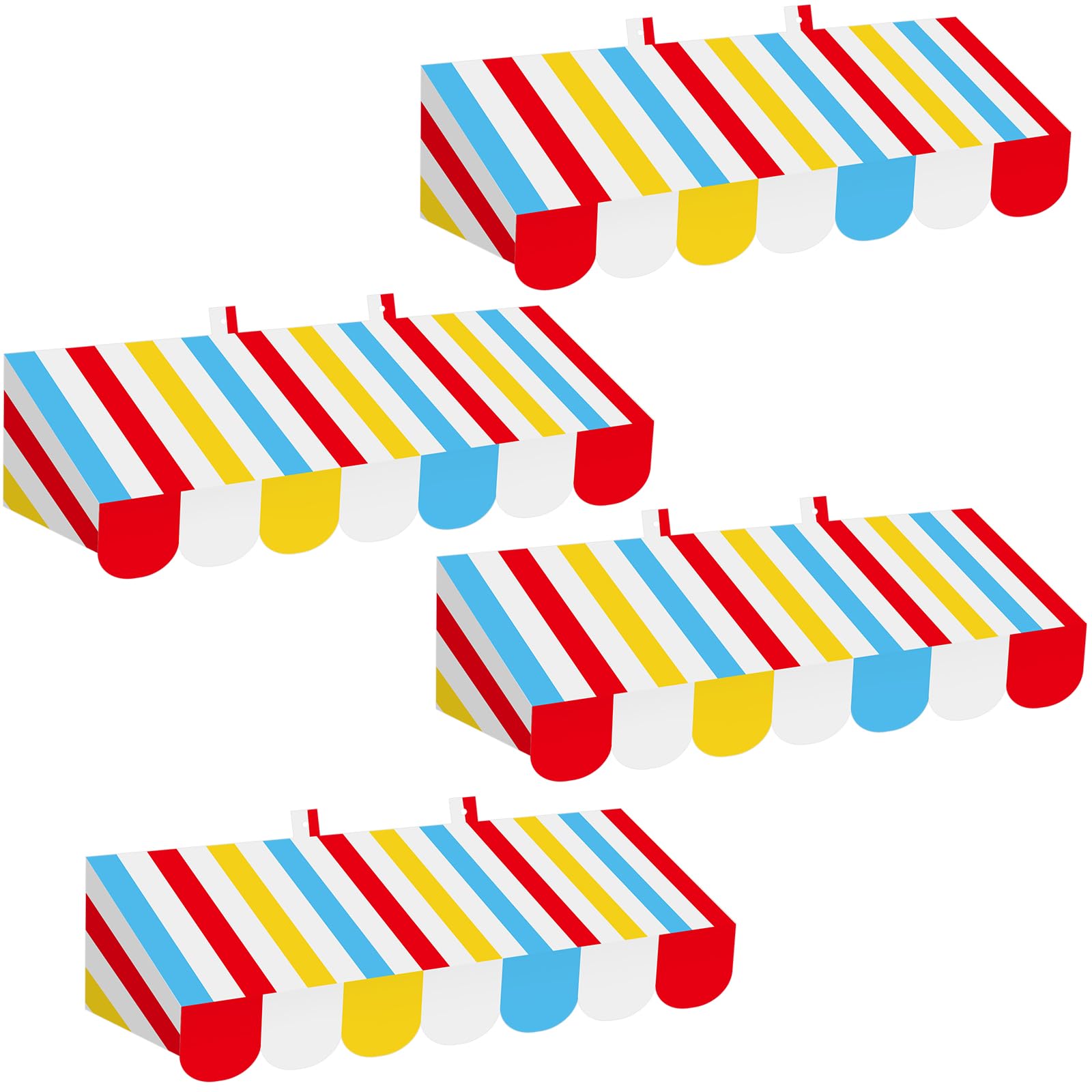 Tallew 4 Pcs 3D Cardboard Awning Wall Decor, Red, Yellow, Blue and White