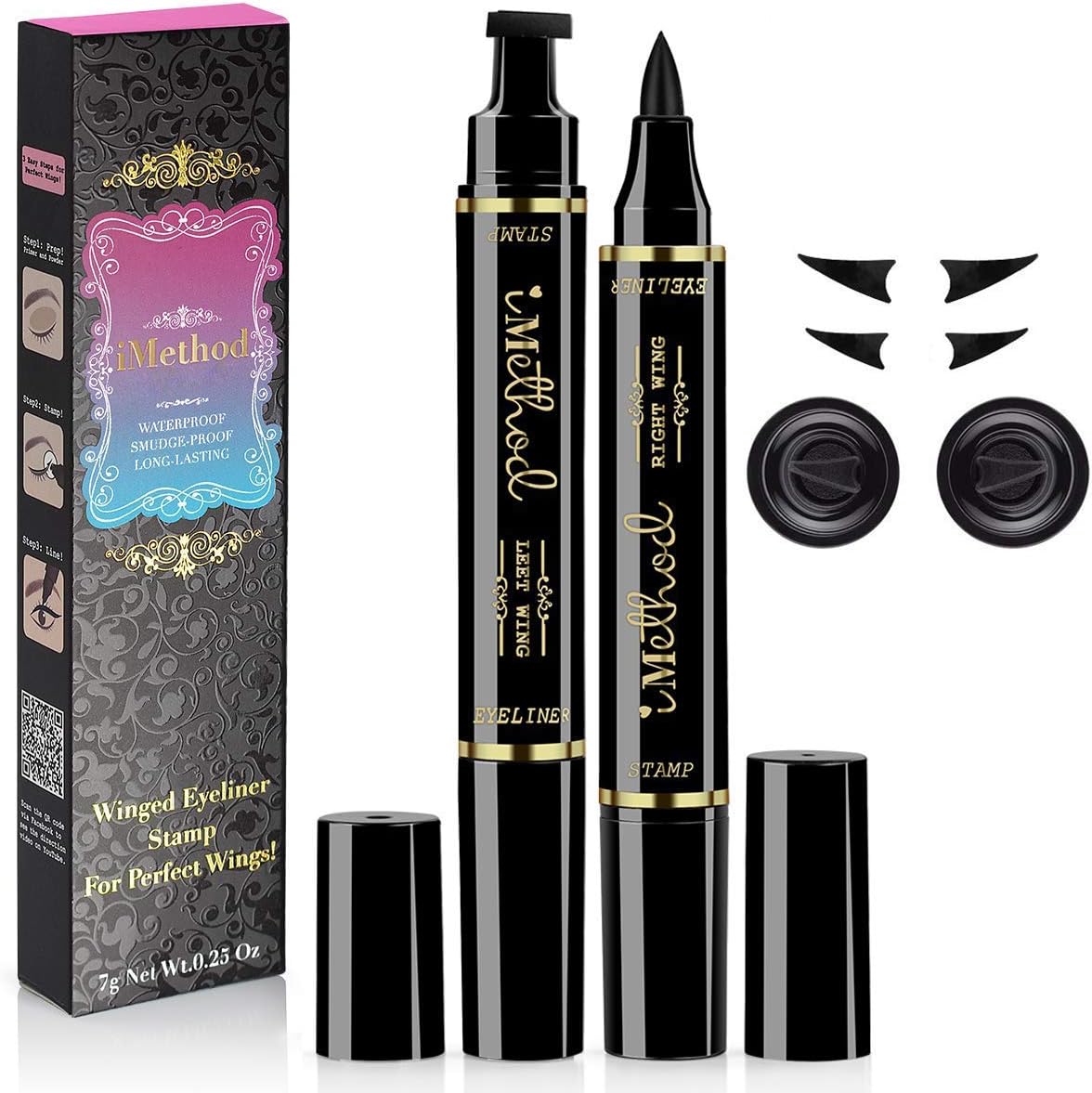 Matte Wing Eyeliner Stamp 2 Packs Left & Right Dual Ended Liquid,The Easiest Way to Get Perfect Winged Cat Look,Waterproof,Smudge & Sweat Proof,Stay All Day,Black