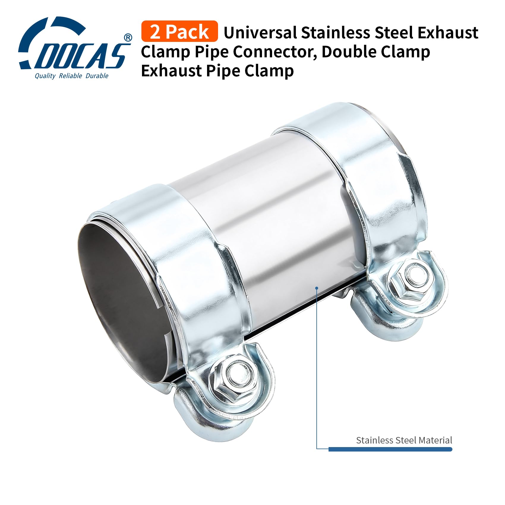 DOCAS 2 pezzi Ø 64 mm x 125 mm lunghezza Morsetto per tubo di scarico, morsetti di scarico con doppio morsetto inossidabile universale per auto (stile 2)