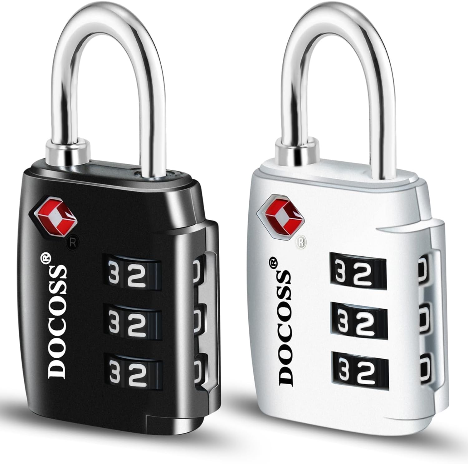 DOCOSS-Set of 2-202 TSA Approved Locks for Luggage, Number Lock for Bag,Small TSA Locks for Luggage Combination Password Lock for Travel (Black,Silver)