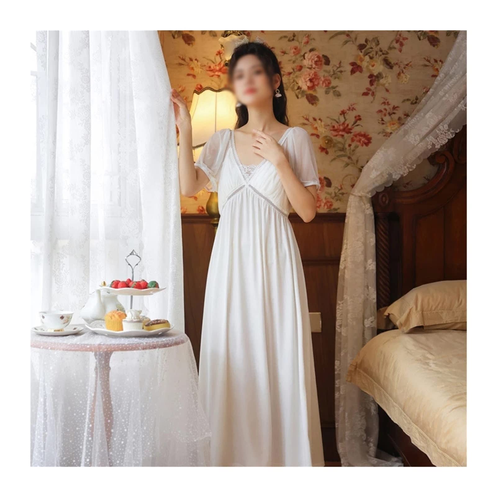RWRAPS Camisón de algodón Fairy White Lace Mesh Robe Princess Pijamas (Color : A, Tamaño : XL Code) (AL Code)
