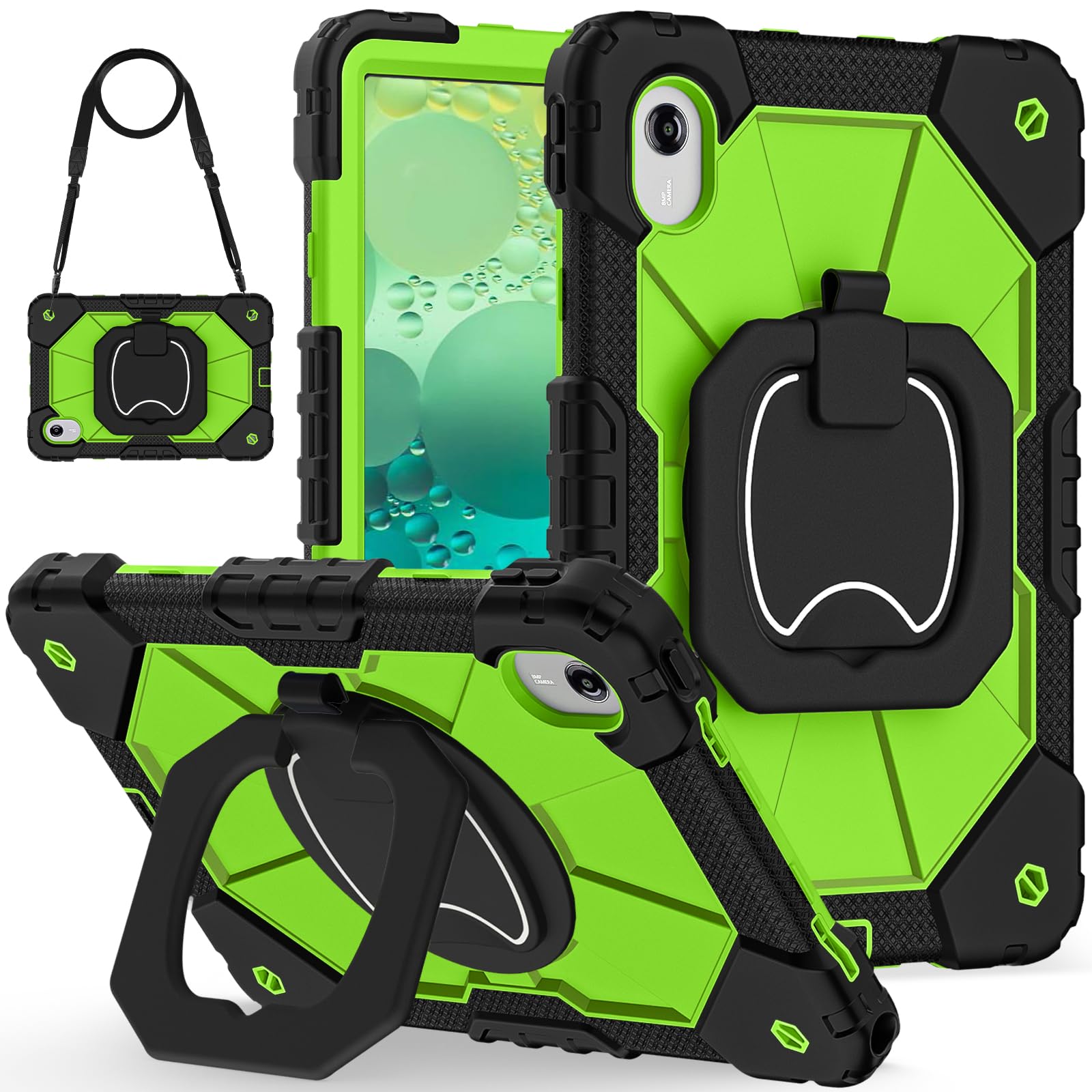 Etui kompatybilne z Motorola Moto Pad (2026) 27.9 cm z podpórką, odporne na wstrząsy, wytrzymałe etui, wytrzymałe, odporne na upadki, tablet, PC, pokrowiec ochronny na ramię (czarno-zielony)