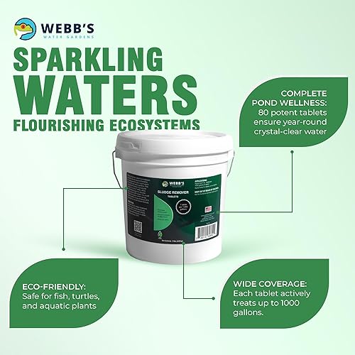 Miniatura 9 de Webb's Water Gardens Tabletas removedoras de lodo para todas las estaciones para estanques Koi y jardines acuáticos, sin ensuciar, fáciles de usar,