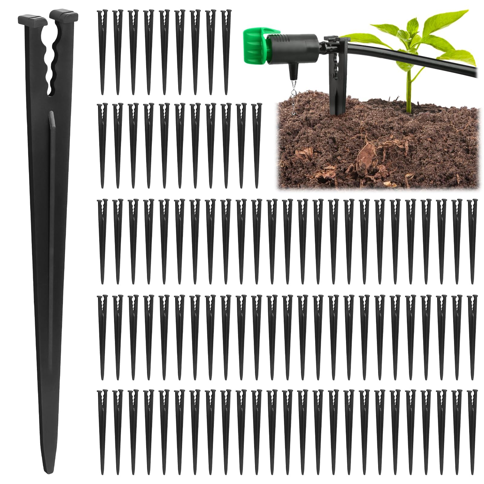 100 piquets Support pour Système d'Irrigation Goutte à Goutte, Kalolary Supports Tuyau d'Irrigation Goutte à Goutte 1/4 pouce Tuyaux 4/7 mm Système d'Irrigation Jardin Surélevé Serre Arroseur, Forme Y