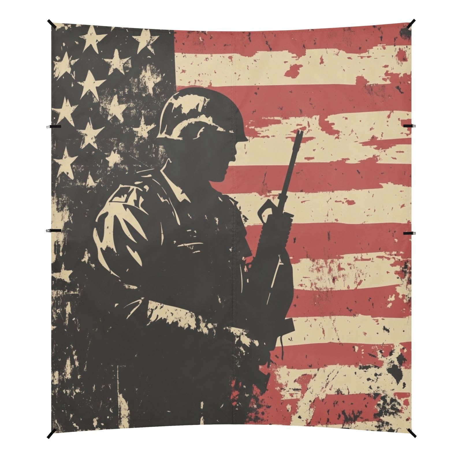 National Vietnam War Veterans Day Army Soldier with Gun Foldable Beach Cabana UPF50+ Waterproof Large Sun Shade with Sandbags, Sand Shovel, Poles for Family Trips, Picnics & Camping