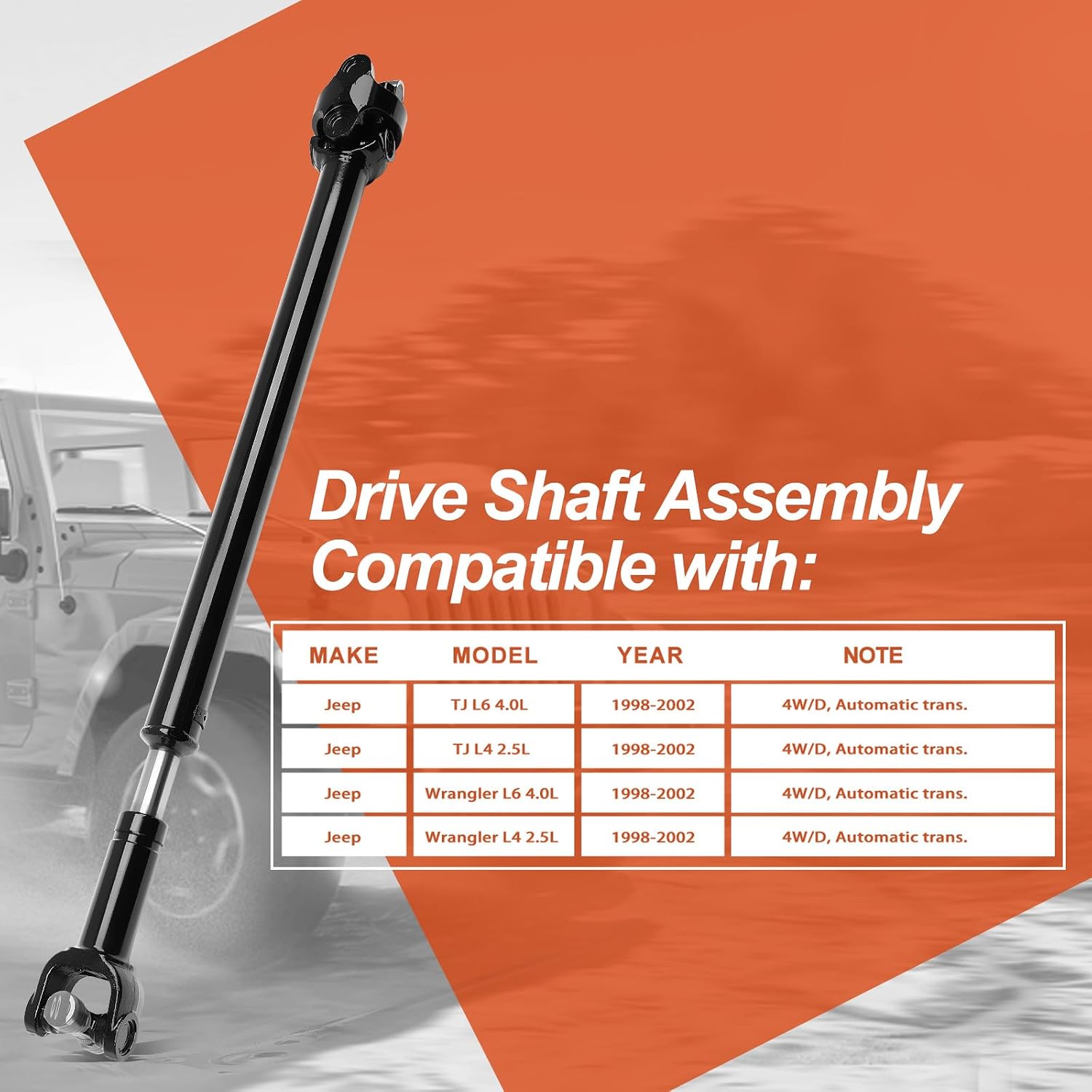 65-9315 [4WD Automatic Transmission] Front Complete Drive Shaft Prop Shaft Driveshaft Assembly Compatible with Jeep TJ, Wrangler 1998-2002 4.0L 2.5L, Replace OE 52098378, 52098378AC, 65-9315, 938-131