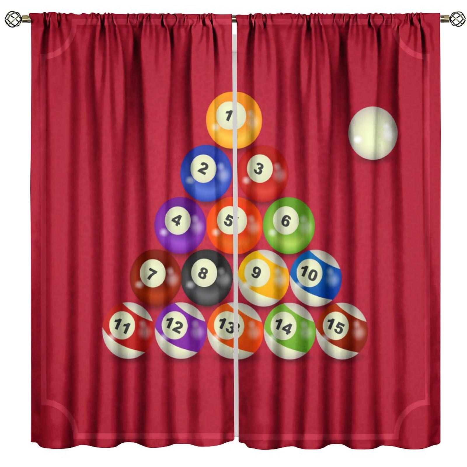 Billiards Curtains, Sports Billiard Games 3D for Kids Boys Girls Room Decor, Rod Pocket Blackout Window Drapes for Bedroom Living Room Kitchen 2 Panel Set 42" W X 84" L