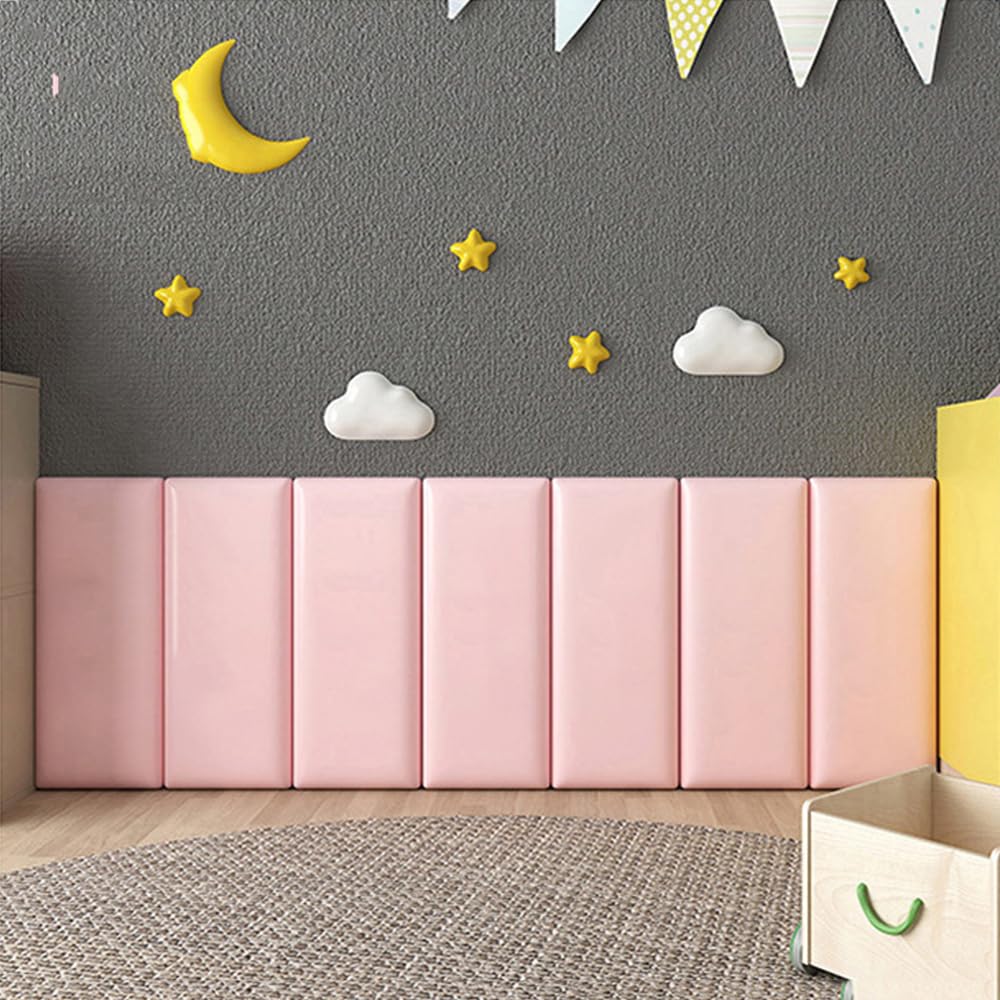 Kid's Anti Collision Wall Padding, Shockproof Peel And Stick Wall Sticker, Self-Adhesive Headboard Upholstered Wall Panels for Bedrooms Children's Room Nursery,Pink,30x60cm 4 PCs