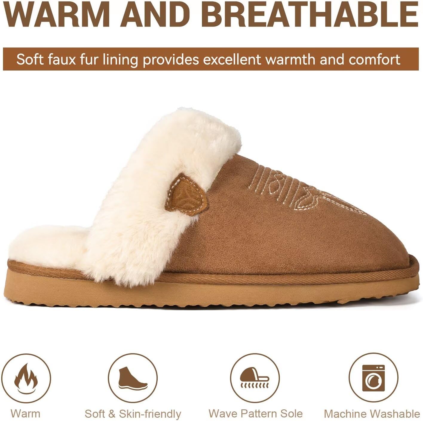 LBF Fuzzy Western Slippers for Women Comfy Winter Fluffy House Cowgirl Boot Slippers with Memory Foam Indoor Outdoor Square Toe