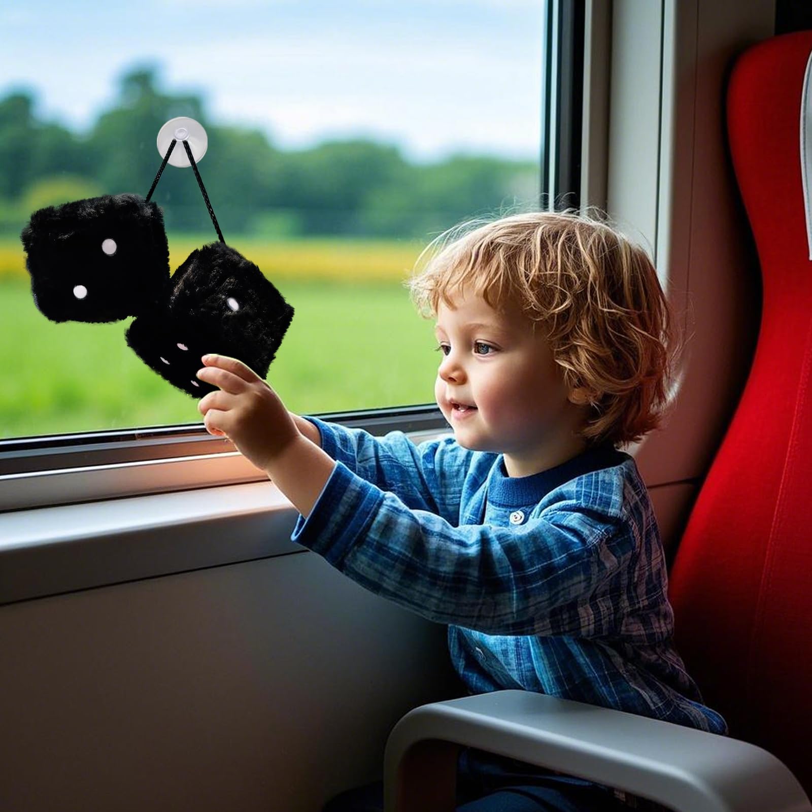 Pair 3 Inch Hot Stamped Polka Dot Fuzzy Plush Dice Cute Retro Plush Car Interior Accessories for Car — view 6