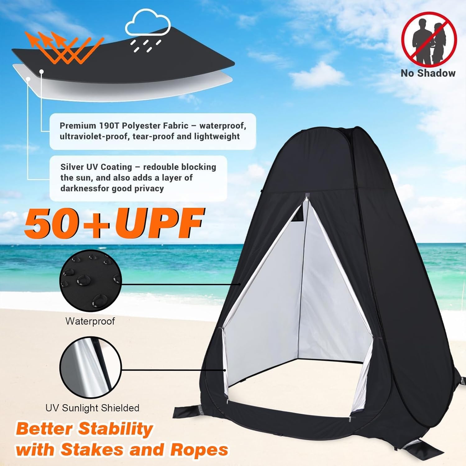 Tente de douche, camping, tente de toilette pop-up pour 2 personnes, vestiaire, toilettes mobiles, portable, camping, grande cabine de douche, tente de toilette pliable pour l'extérieur