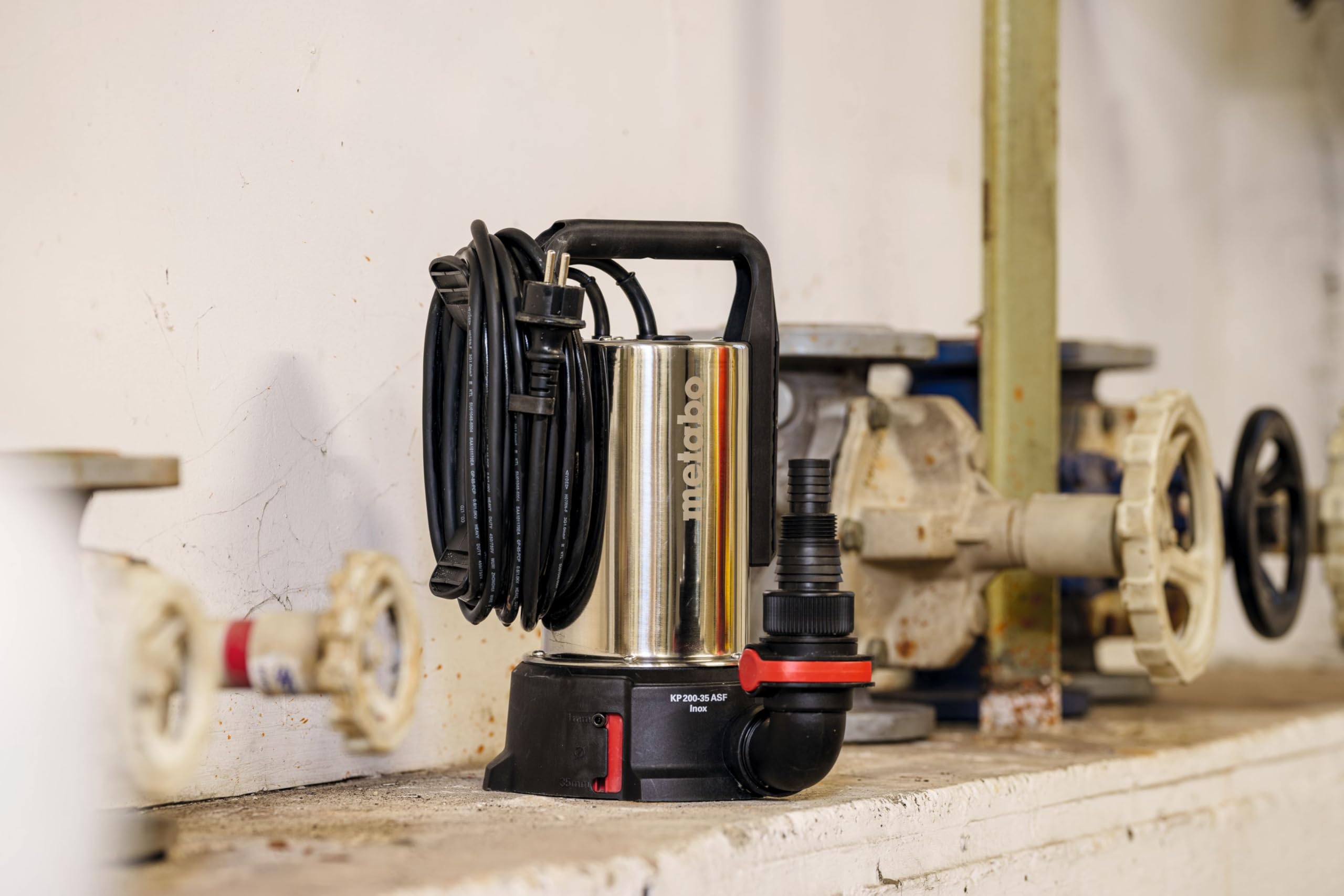 metabo Kombi‑Tauchpumpe KP 200‑35 ASF Inox - 620 W, 20.000 l/h, flachabsaugend bis 1 mm, Partikel bis 35 mm - Klar‑ & Schmutzwasser, elektronischer Schwimmerschalter, Edelstahlgehäuse, Quick‑Anschluss