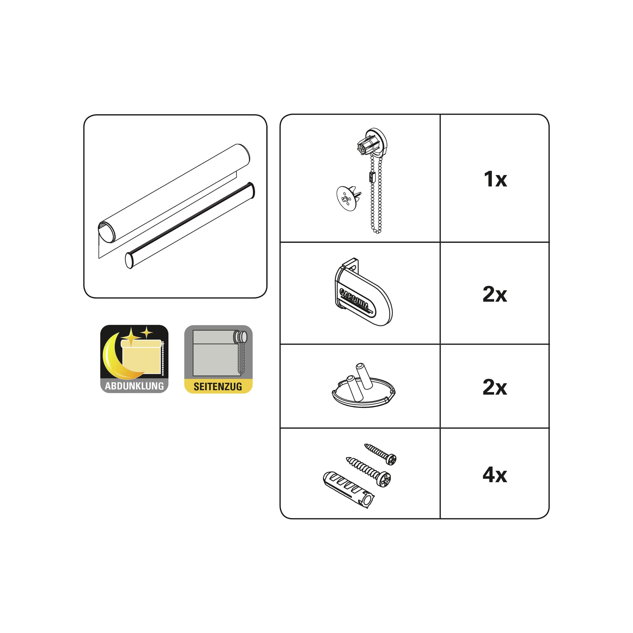 Gardinia Tenda Oscurante a Rullo con Catenella Laterale, Installazione a Parete, soffitto o nicchia, Opaca, Kit di Montaggio Incluso, Bianco, 182 x 180 cm (LxA), Tela