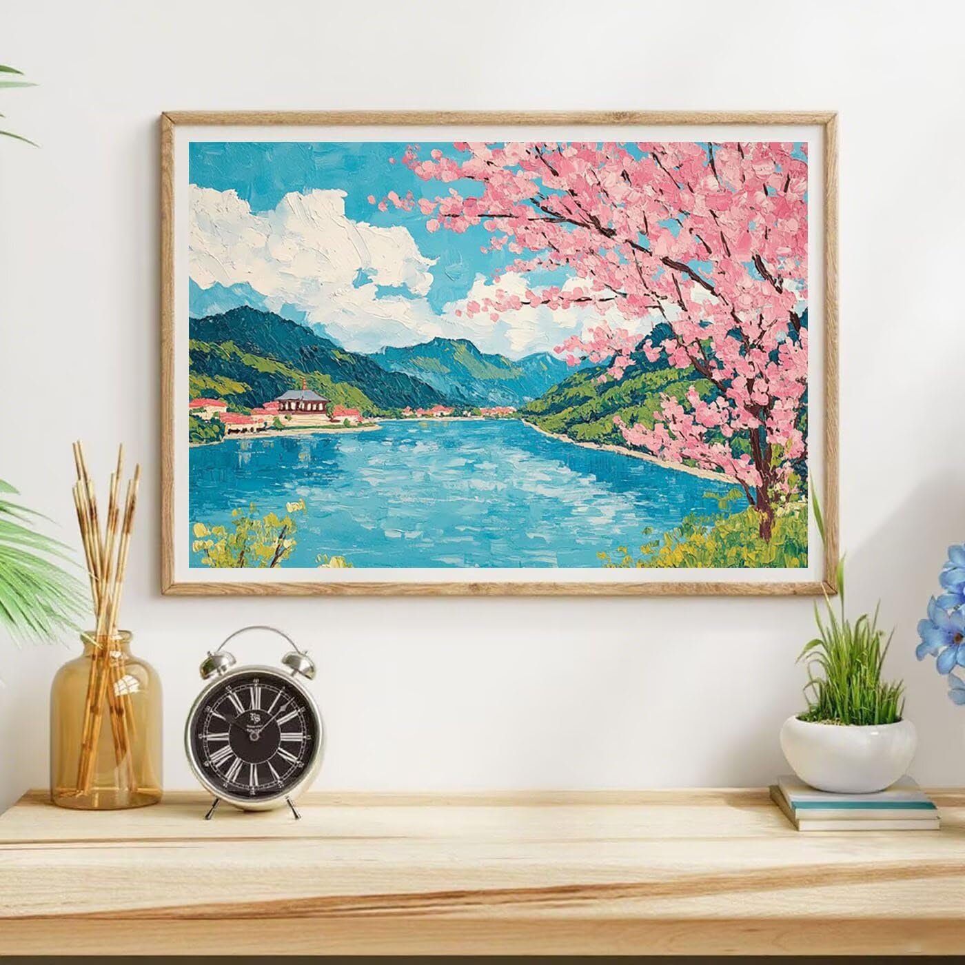 Diamentowa sztuka, kwiaty wiśni, zestawy do malowania diamentowego dla dorosłych, 5D, DIY, jezioro, pełne wiercenie, haft krzyżykowy, cekiny, klejnoty, obrazy, sztuka i rękodzieło, obrazy do dekoracji