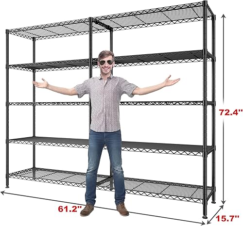 Miniatura 3 de REIBII Estantes de almacenamiento de 61.2 pulgadas de ancho, 1500 libras, estantería de metal de 5 niveles para estantes de almacenamiento, estantes