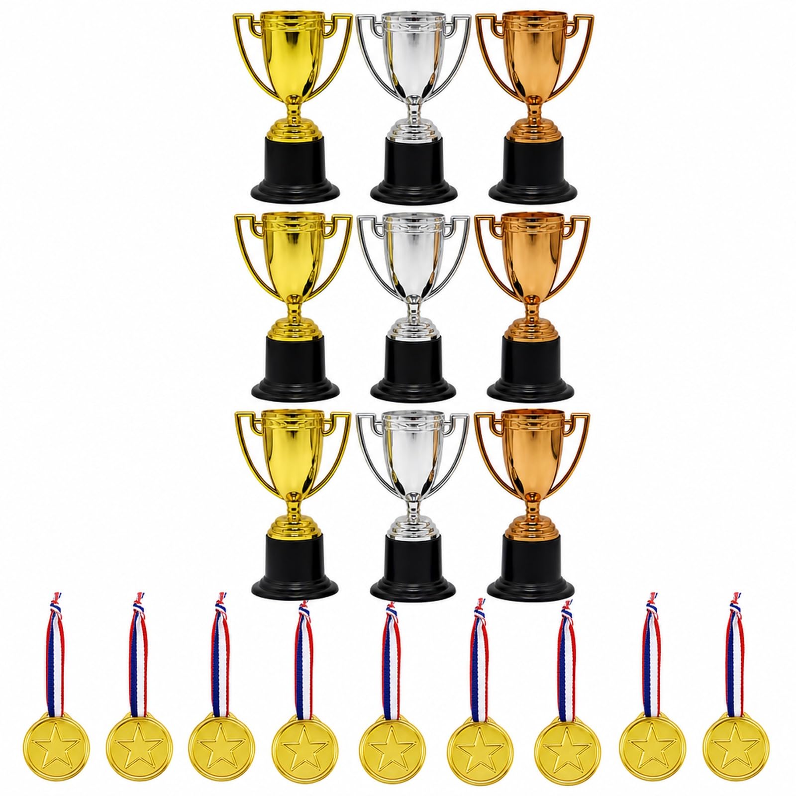 STIFFENERS Mini Trophies, 18-Piece Award Set with Gold Silver Bronze Cups, Ideal for Rewards, Sports activity, Party Favours, and Corporate Events, Trophy Collection for user Prizes and Recognition