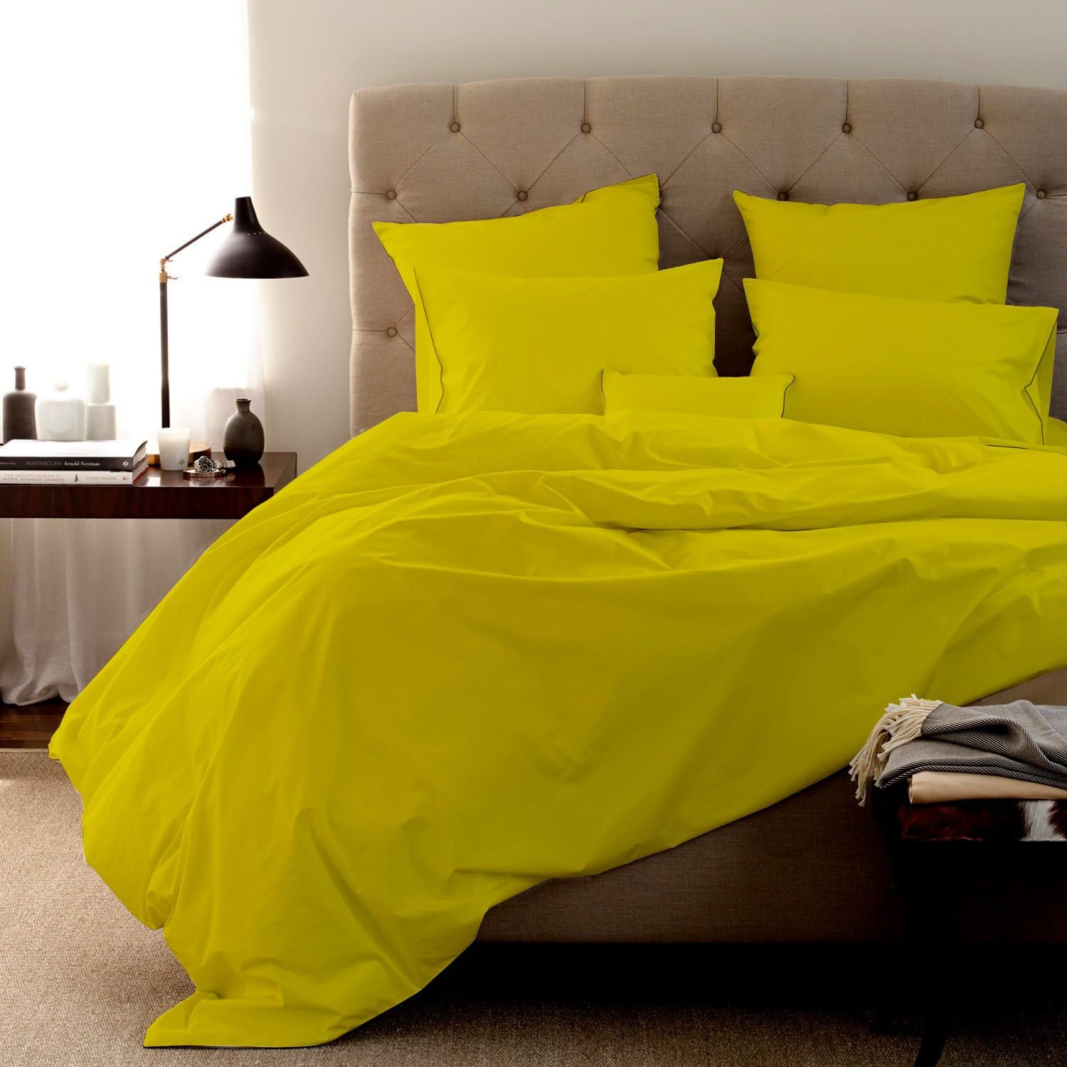 Linen Shoppe 800 Thread Count 100% Egyptian cotton Fabric Sheet Set Ultra Soft Durable Italian Finish Premium Quality Bedding Set With 24โ Deep Pocket Cal-King, Yellow