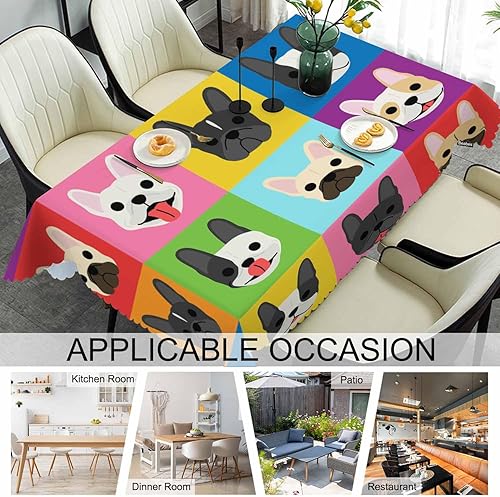 Miniatura 7 de Beabes Mantel rectangular de bulldog francés, resistente a las manchas, mantel colorido con cabeza de bulldog de cachorro, manteles de 52 x 70