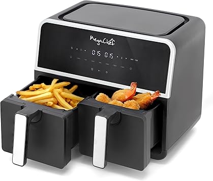 MegaChef - Dual 4.8 + 4.8 Quart Digital Electric Air Fryer - Black