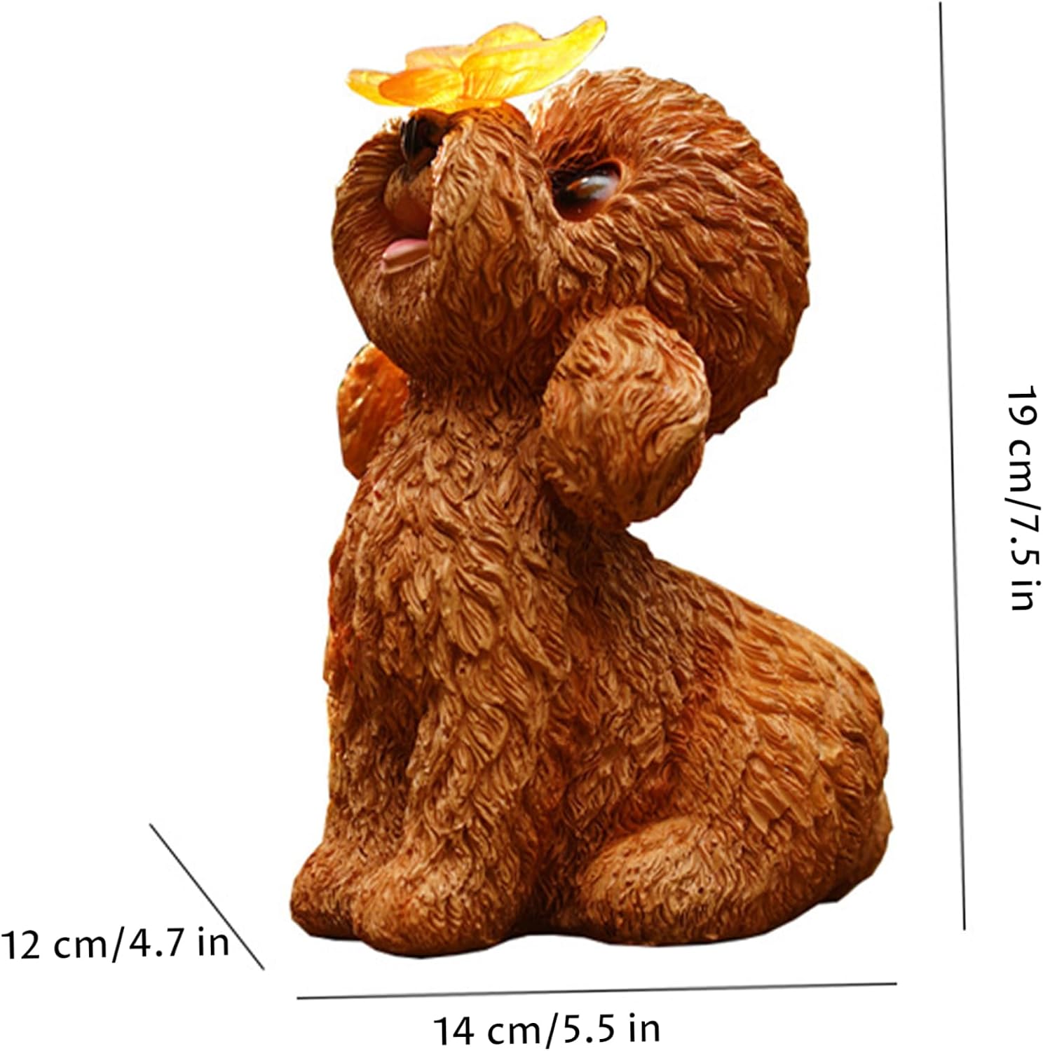 Solar Garden Statues, Dog Statues Outdoor - Solar-Powered Teddy Dog Figurine, Smart Light-Control Garden Statue for Yard & Patio Decor, Brown image 2