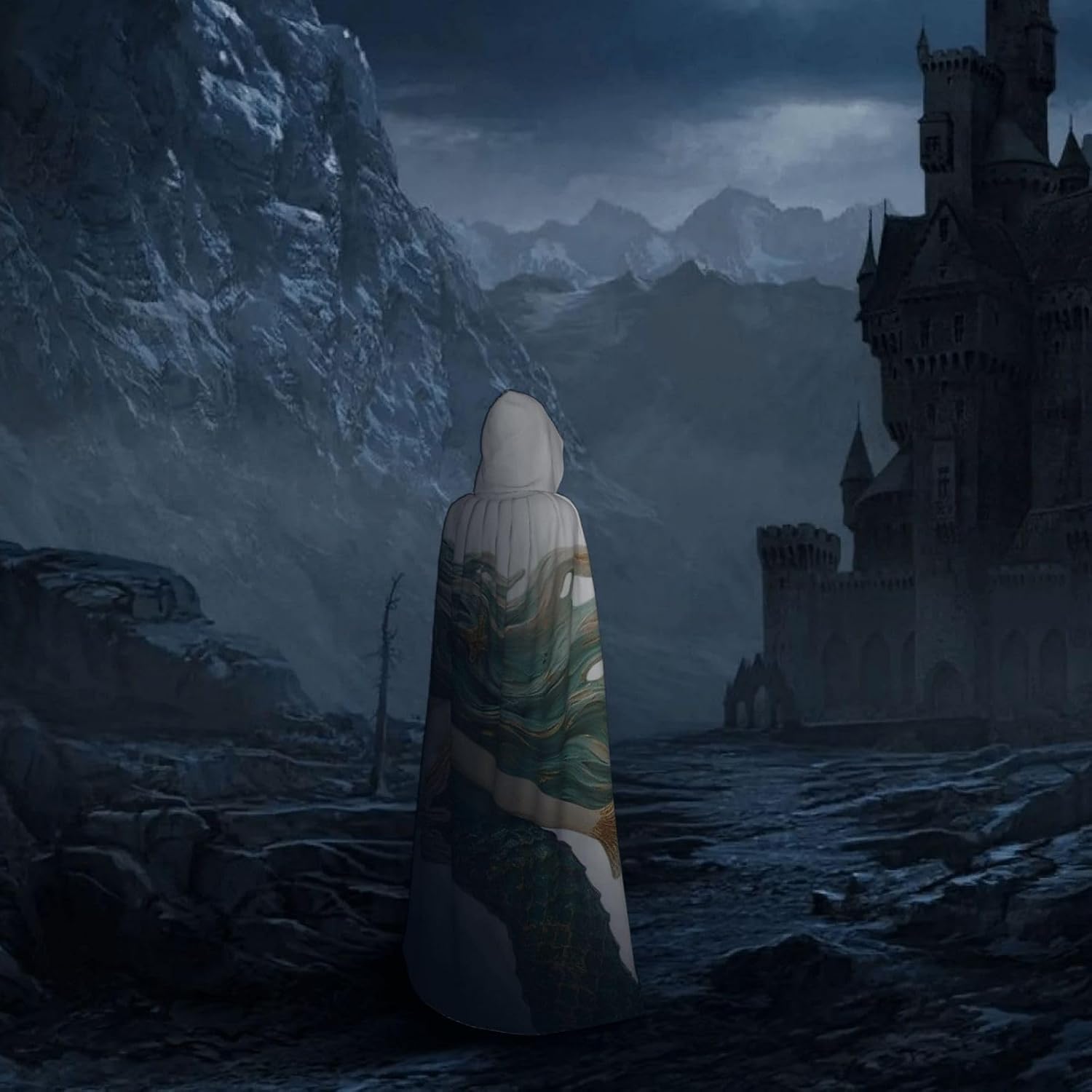 Art mermaid Hooded Cloak Full Length Hooded Robe Witch Cape Halloween Cosplay Costumes for Women Men