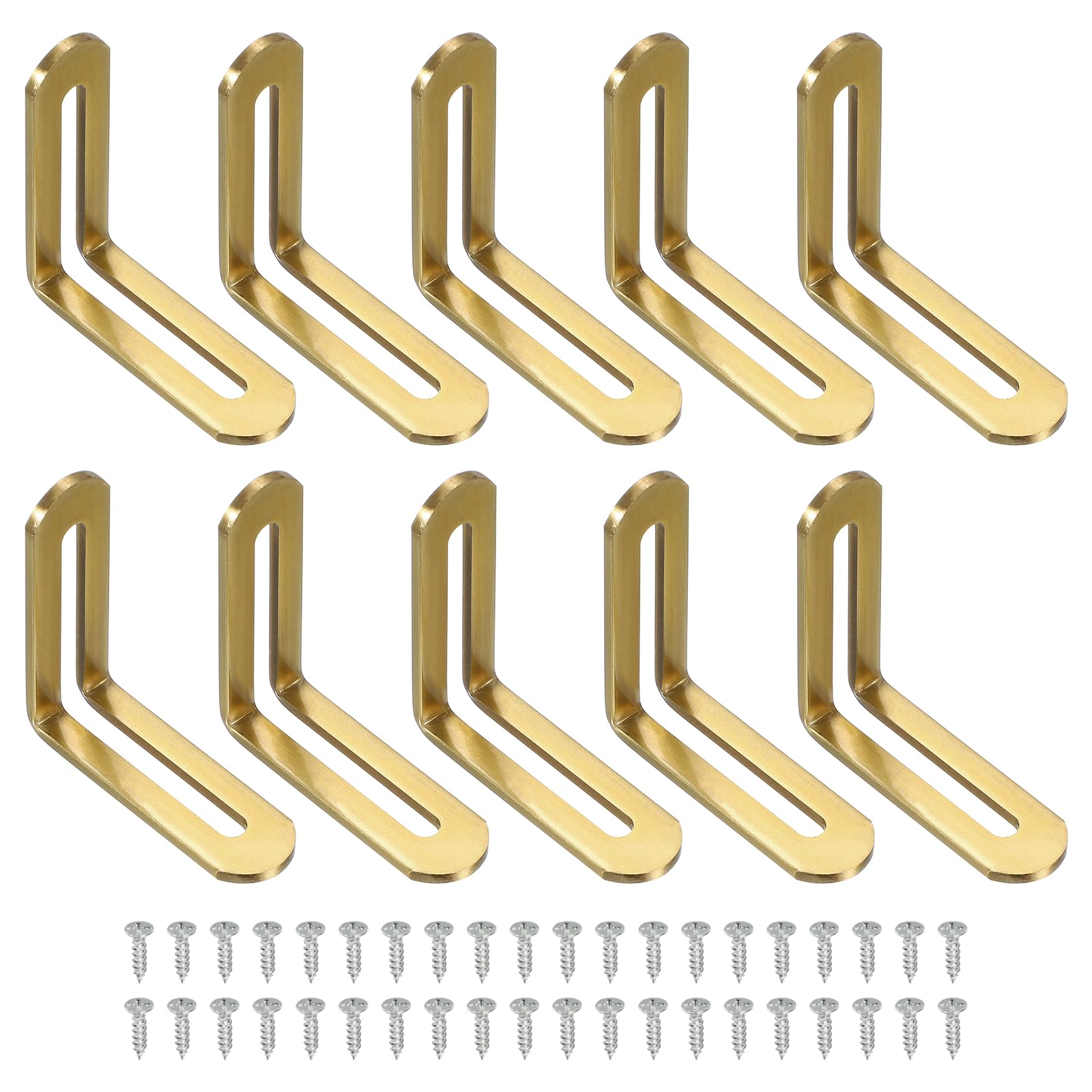QUARKZMAN 10 Pezzi Staffe Angolari Regolabili A L Con Fessure 2.3"x0.7"x2.3", Supporto In Acciaio A 90 Gradi Per Scaffalature Costruzione Mobili In Legno, Colore Oro