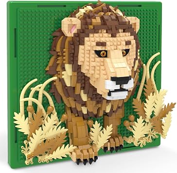 Lion Animal 3D Wall Art Micro Mini Building Blocks Set, Unique Home Wall Decor or Table Display, Ideal Gift Toy for Adults & Boys Girls 14+ 1187 PCS