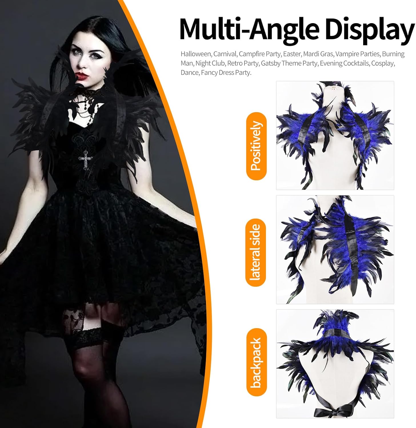 Gothic Natural Feather Shrug Feather Shawl Wrap Cape Victorian Collar for Halloween Cosplay Party Costume Accessories - Image 4
