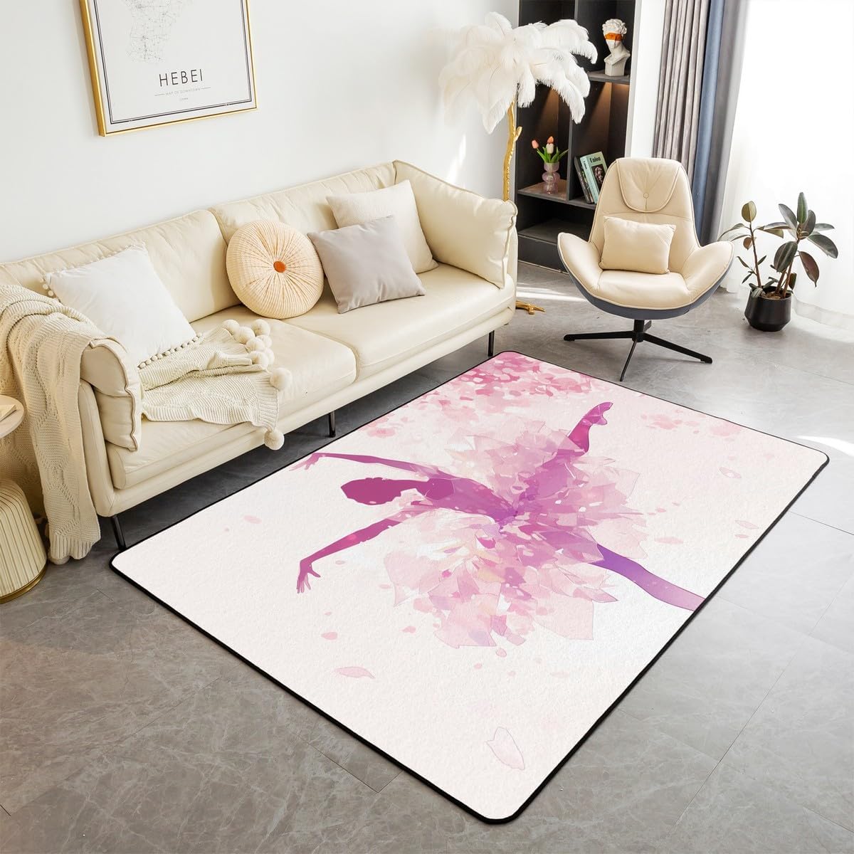 Feelyou Girls Dance Area Rug 3x5 Ballet Dance Theme Living Room Rugs for Kids Boys Girls Ballet Princess Dancer Decorative Carpet Pink Glitter Accent Rug Accent Rug