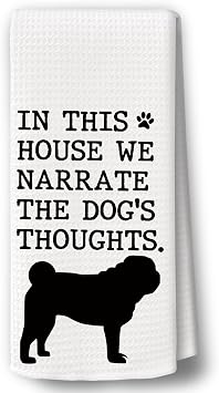 Pug Dog Kitchen Towels Decor - Vintage Black Dogs Xmas Holiday Hand Tea Towels, Retro Puppy Dog Mom Gifts for Women Christmas Dish Towel Dishcloths Decorations for Home, 16"x24"