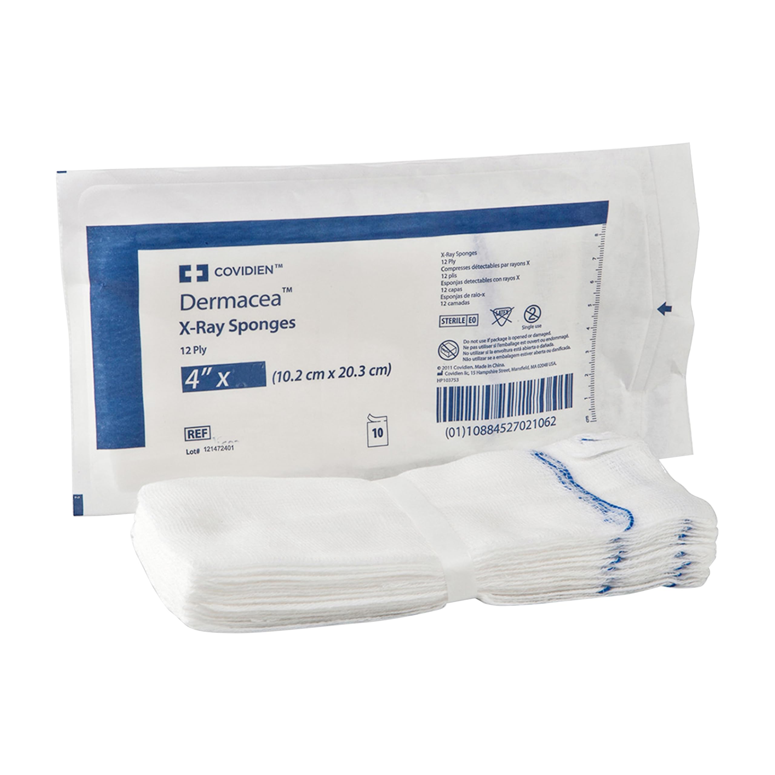 Cardinal Health™ Dermacea™ 441002 - Spugna di garza in tessuto rilevabile a raggi X, sterile, 10 x 10 cm, 16 strati, 441002, confezione da 1350